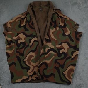 J Mclaughlin Sweater Womens Cardigan Wrap Camouflage Green Knit Cotton‎